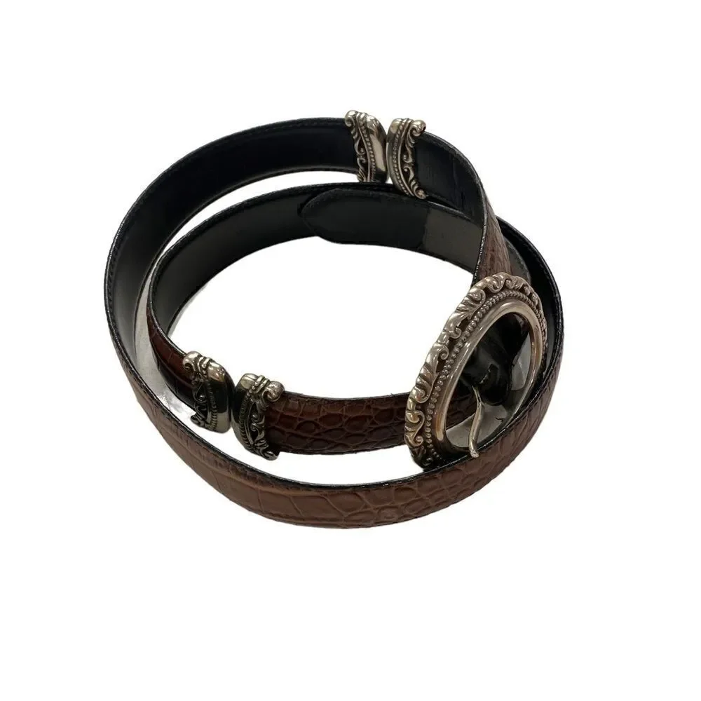 Western Classic Rodeo Metal Hardware Embellished Faux Leather Brown Buckle Belt